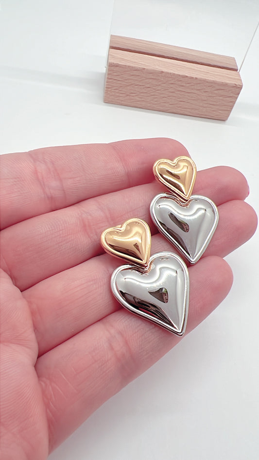 2 tone Hearts Earrings